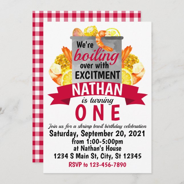 Convite Shrimp Broil Birthday (Frente/Verso)