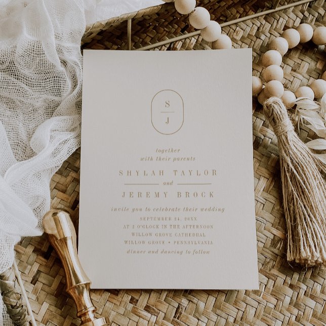 Convite ShYLAH Simple Dourado Cream Ivory Modern Boho Casa (SHYLAH Simple Gold Cream Ivory Modern Boho Wedding Invitation)