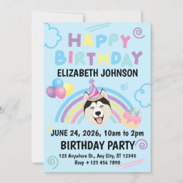 Convite Siberian Husky Birthday Invitation in Blue