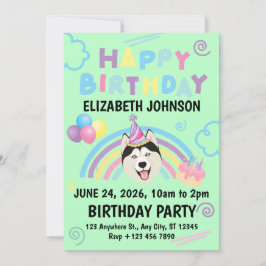 Convite Siberian Husky Birthday Invitation in Green