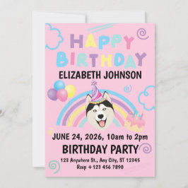 Convite Siberian Husky Birthday Invitation in Pink