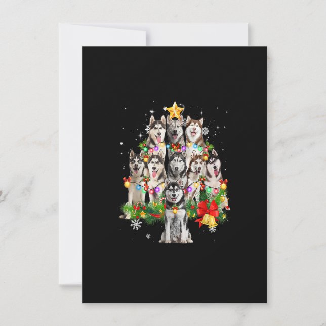 Convite Siberian Hussein Christmas Tree Dog Lights Pajamas (Frente)