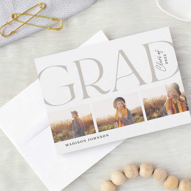 Convite Side Typography Graduation 2022 3 Photo Party Gray (Criador carregado)