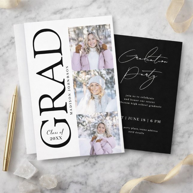 Convite Side Typography Graduation 2026 3 Photo Party (Criador carregado)