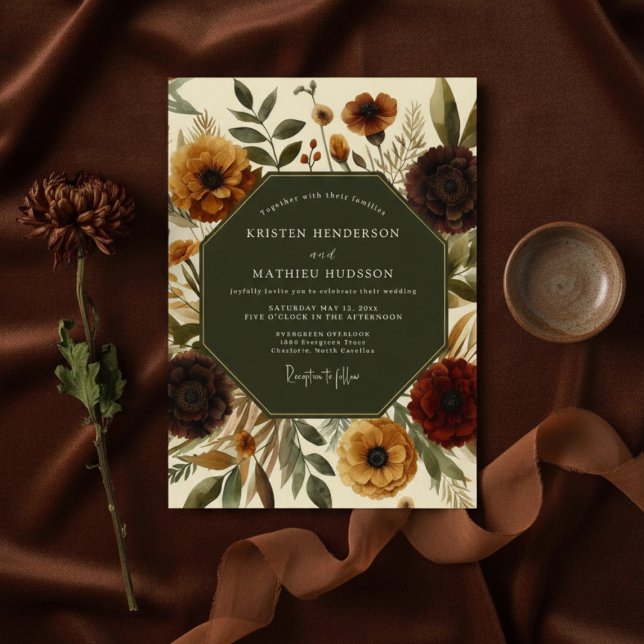 Convite Sienna Autumn Floral Romance Wedding (Criador carregado)
