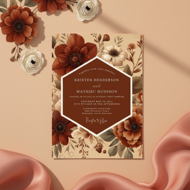 Convite Sienna Bloom Romantic Wedding (Criador carregado)