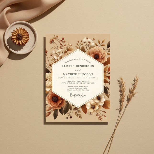 Convite Sienna Bloom Rustic Wedding (Criador carregado)