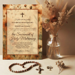 Convite Sienna Boho Aquarela Floral Casamento Católico