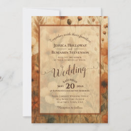 Convite Sienna Boho Floral Calligraphy & QR Code Wedding