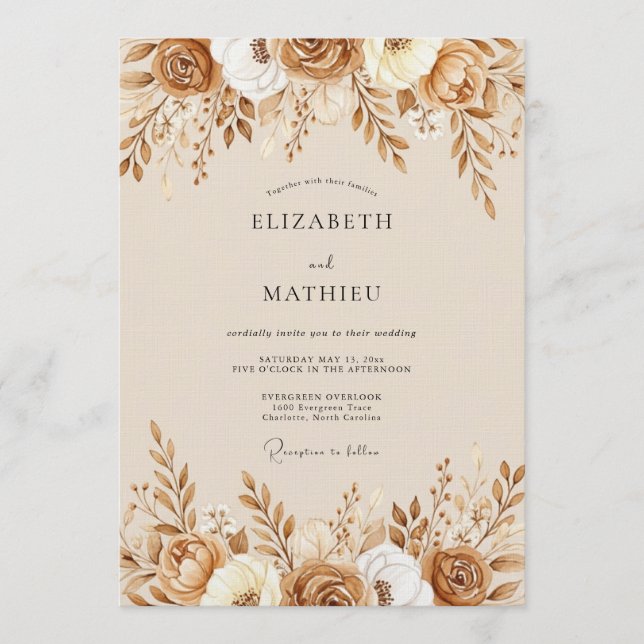 Convite Sienna Earthy Botanical Wedding (Frente)