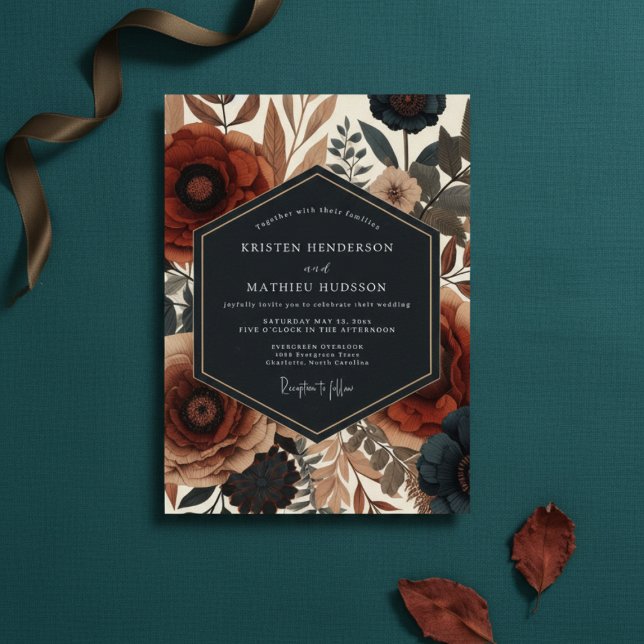 Convite Sienna Floral Autumn Elegance Wedding (Criador carregado)