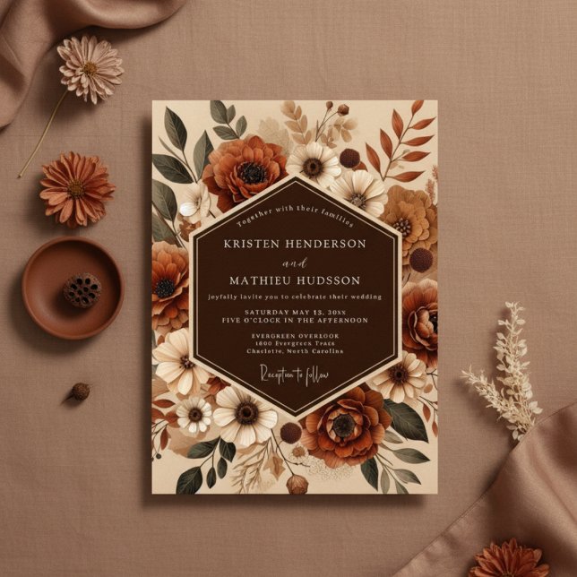 Convite Sienna Floral Autumn Romance Wedding (Criador carregado)