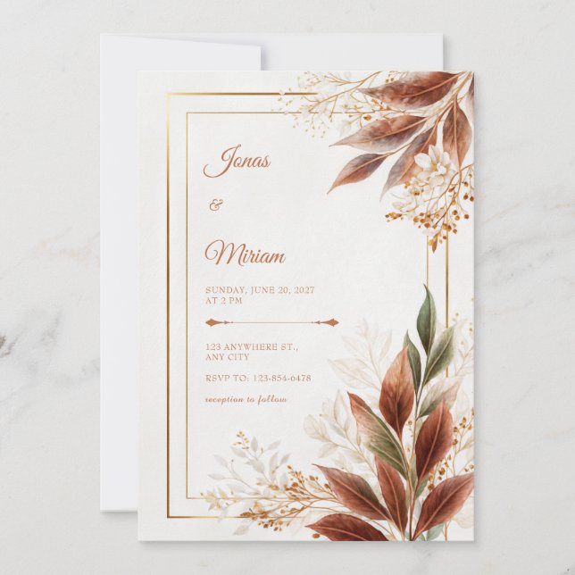 Convite Sienna Leaf Sage Botanical Wedding (Frente)