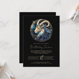 Convite Signo Estelar Capricórnio Cabra Celeste Preto Dour
