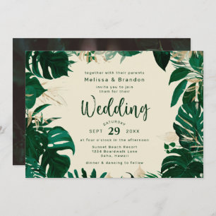 Convite Silêncio tropical e casamento horizontal Dourado