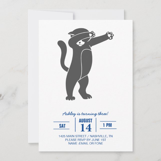 Convite Silhouette Dabbing cat - Escolher cor de fundo (Frente)