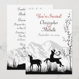 Convite Silhouette Deer e Mountain Black, White Wedes