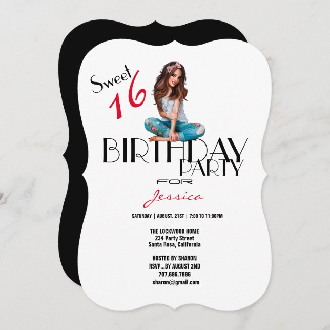 Convite Silhouette, dona de Festa de aniversário 16ª Menin (Frente/Verso)