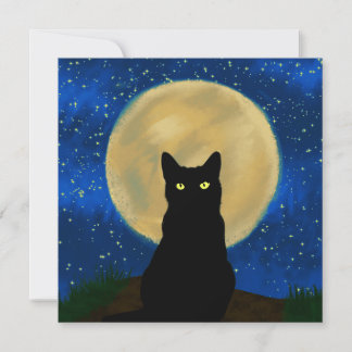 Convite Silhouette Moonlit Black Cat Halloween