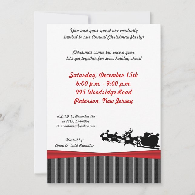 Convite Silhouette Santas Sleigh 5x7 (Frente)