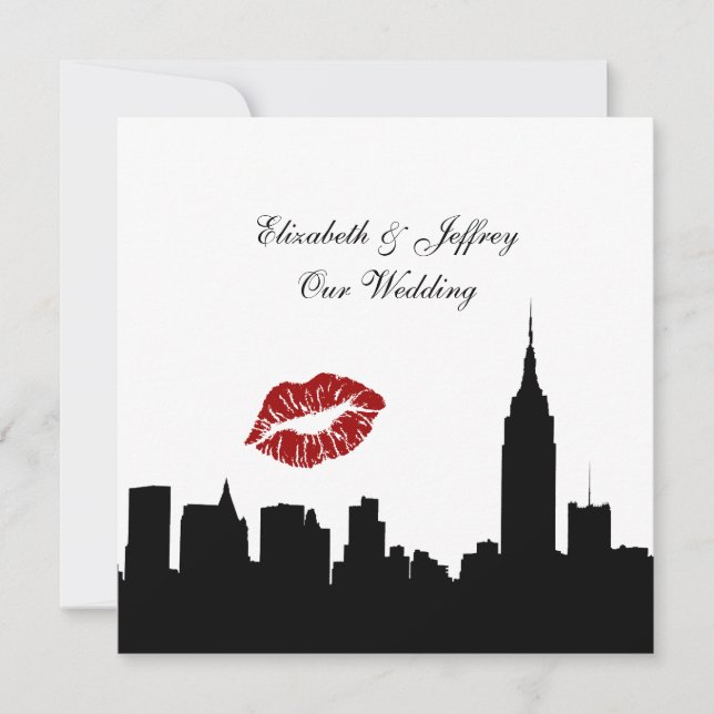 Convite Silhouette Skyline NYC, Kiss ESB #1 SQ Casamento B (Frente)