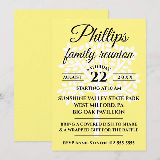 Convite Silhueta branca de árvore de união da família amar (Frente/Verso)