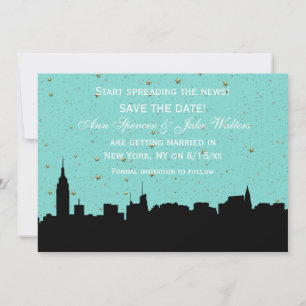 Convite Silhueta da Cidade de NY DIY Cor de Fundo Save the