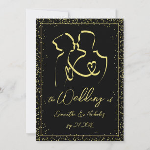Convite Silhueta de Amantes Linha Arte Casamento