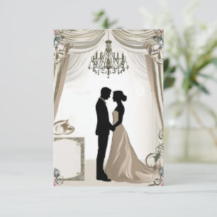 Convite 💍 Silhueta de Casal Romântico com Moldura Floral