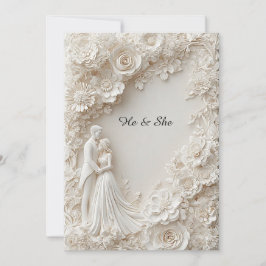 Convite 🌸 Silhueta de Casamento Elegante Papel Floral Mar