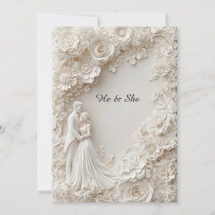 Convite 🌸 Silhueta de Casamento Elegante Papel Floral Mar