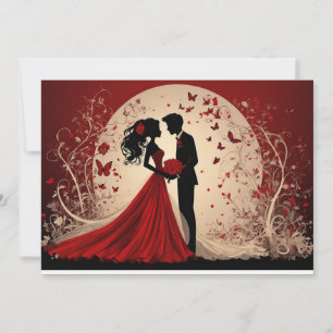 Convite Silhueta de Casamento Vermelho Romântico da Noiva 