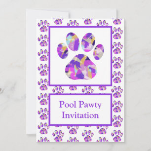 Convite Silhueta de Pata de Animal Roxa Pool Pawty Roxa