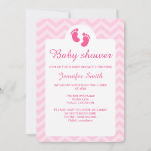 Convite Silhueta de Pegadas de Bebê Rosa Chá de Bebê