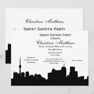 Convite Silhueta de Toronto DIY Cor de Fundo Sweet 16