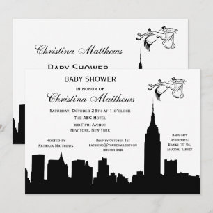 Convite Silhueta do Horizonte de NYC Baby Shower Cegonha