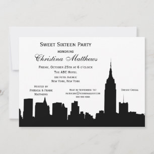 Convite Silhueta do Horizonte de NYC Sweet Sixteen