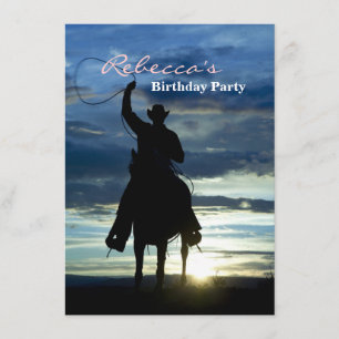 Convite Silhueta do vaqueiro da equitação do por do sol do