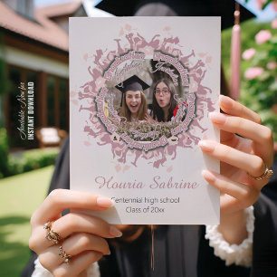 Convite Silhueta Feminina Rosa Moderno com Borda de Gradua