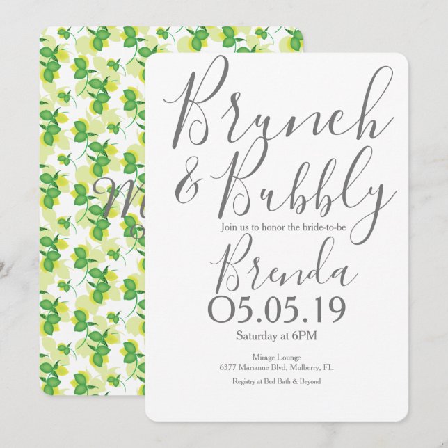 Convite Silhueta Limão Lima Café da Manhã de Casamento Mod (Frente/Verso)