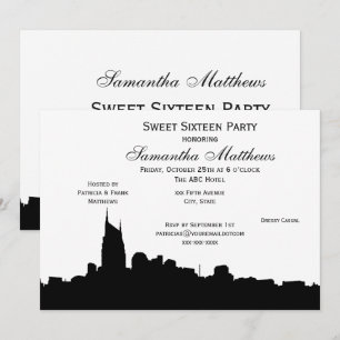 Convite Silhueta Preta do Horizonte de Nashville Sweet 16