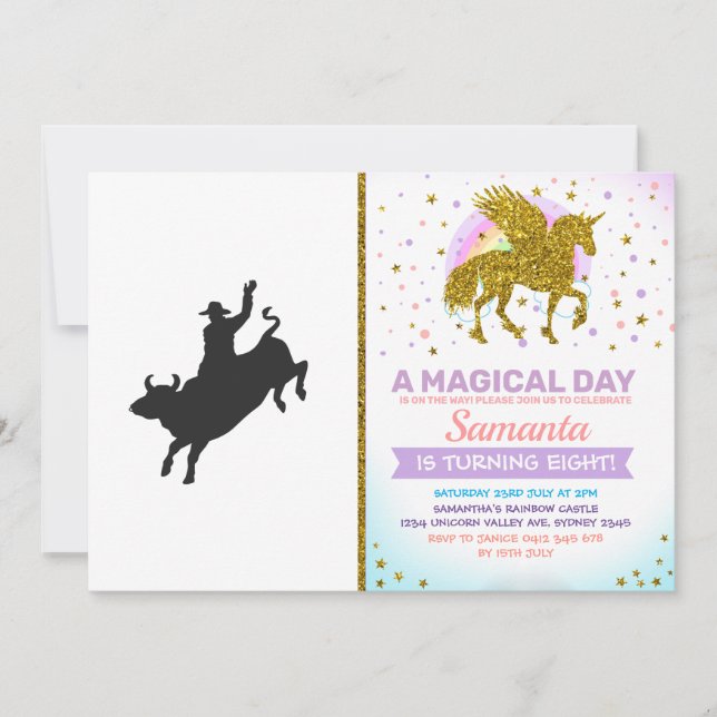 Convite Silhueta Rodeo Bull Ride (Frente)