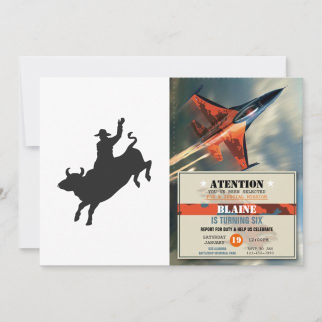 Convite Silhueta Rodeo Bull Ride (Frente)