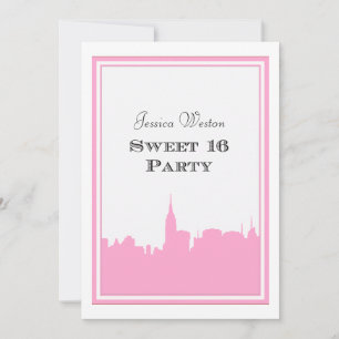 Convite Silhueta Rosa da Cidade de Nova York #2 DIY Sweet 