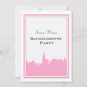 Convite Silhueta Rosa NYC Skyline #2 Descartar Bachelorett