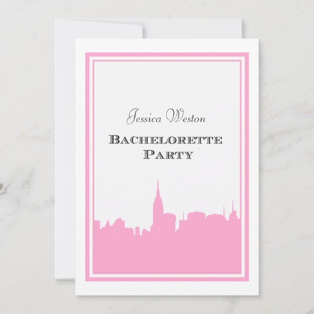 Convite Silhueta Rosa NYC Skyline #2 Descartar Bachelorett (Frente)