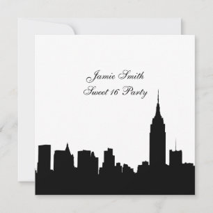 Convite Silhueta Skyline NYC, ESB nº 1 BW Sweet 16 SQ