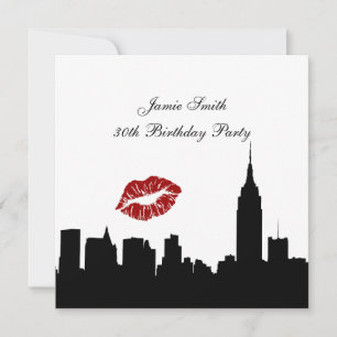 Convite Silhueta Skyline NYC, Kiss ESB #1 BW Birthday SQ