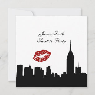 Convite Silhueta Skyline NYC, Kiss ESB #1 BW Sweet 16 SQ