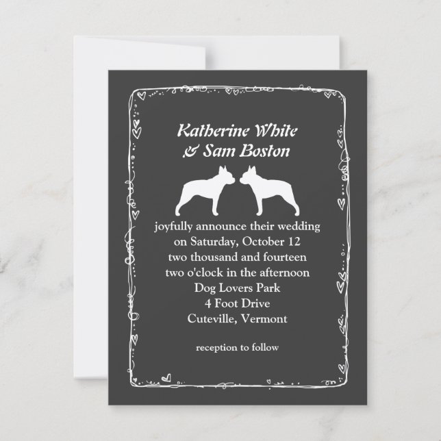 Convite Silhuetas de Boston Terrier Casamento (Frente)